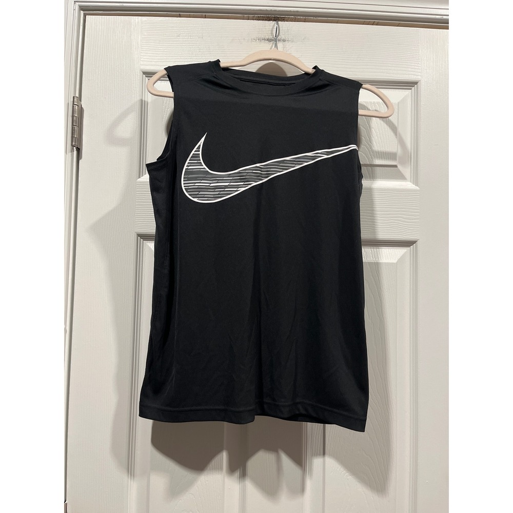 Nike Dri-FIT Women's Sleeveless‎ Training Top Black Graphic Swoosh Tank Siz